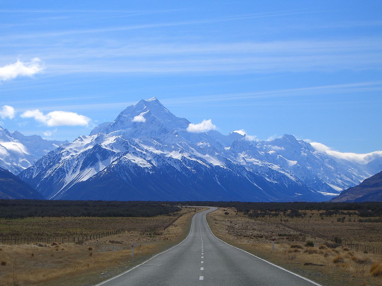 Road to Mt. Cook, New Zealand by B.muirhead (WikiMedia Commons)