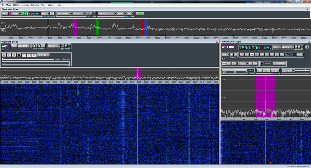 I was able to monitor four different time station frequencies simultaneously on the TitanSDR Pro. (click to enlarge)