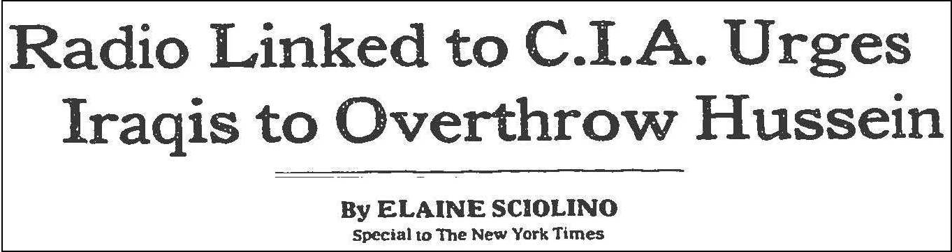 HEADLINE FROM NEW YORK TIMES ARTICLE DATED 16 APRIL 1991