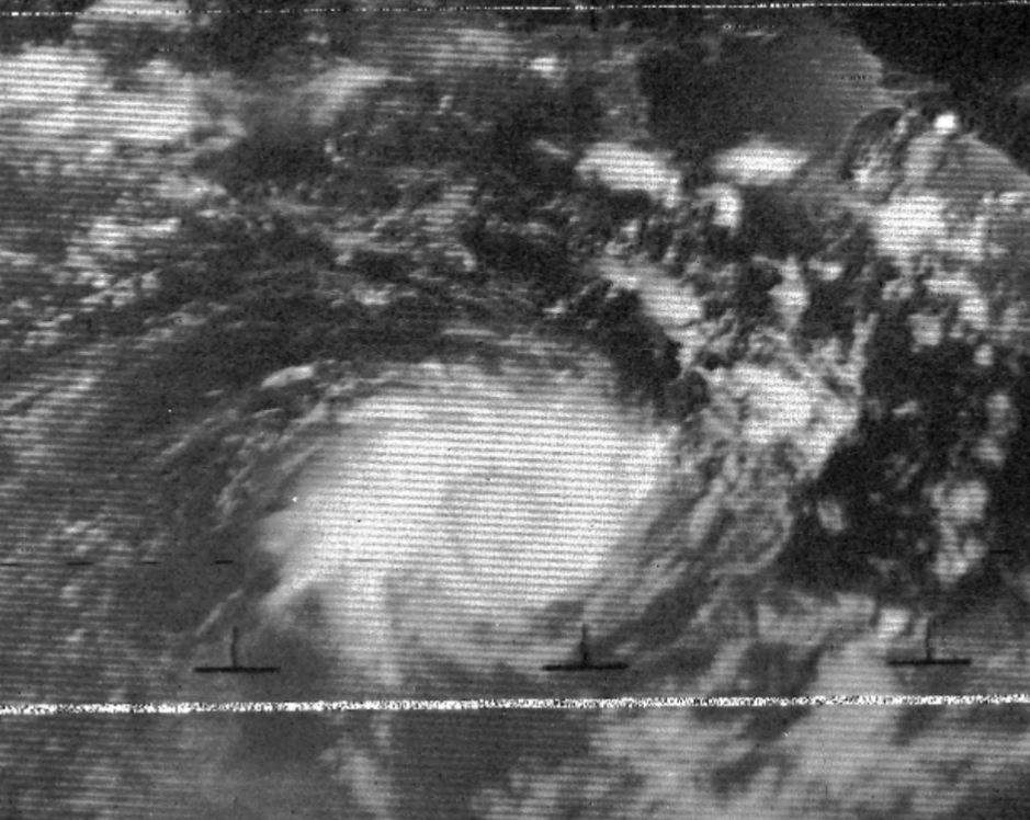 A picture taken by the ESSA-8 satellite that shows Cyclone Tracy on December 25, 1974 (Source: Wikipedia via NASA)