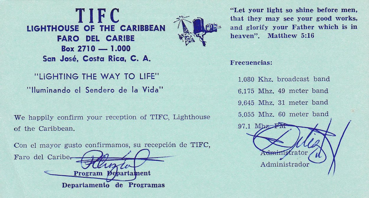 Victor Intimidatie Elk jaar Radio TIFC San Jose Costa Rica — The Shortwave Radio Audio Archive