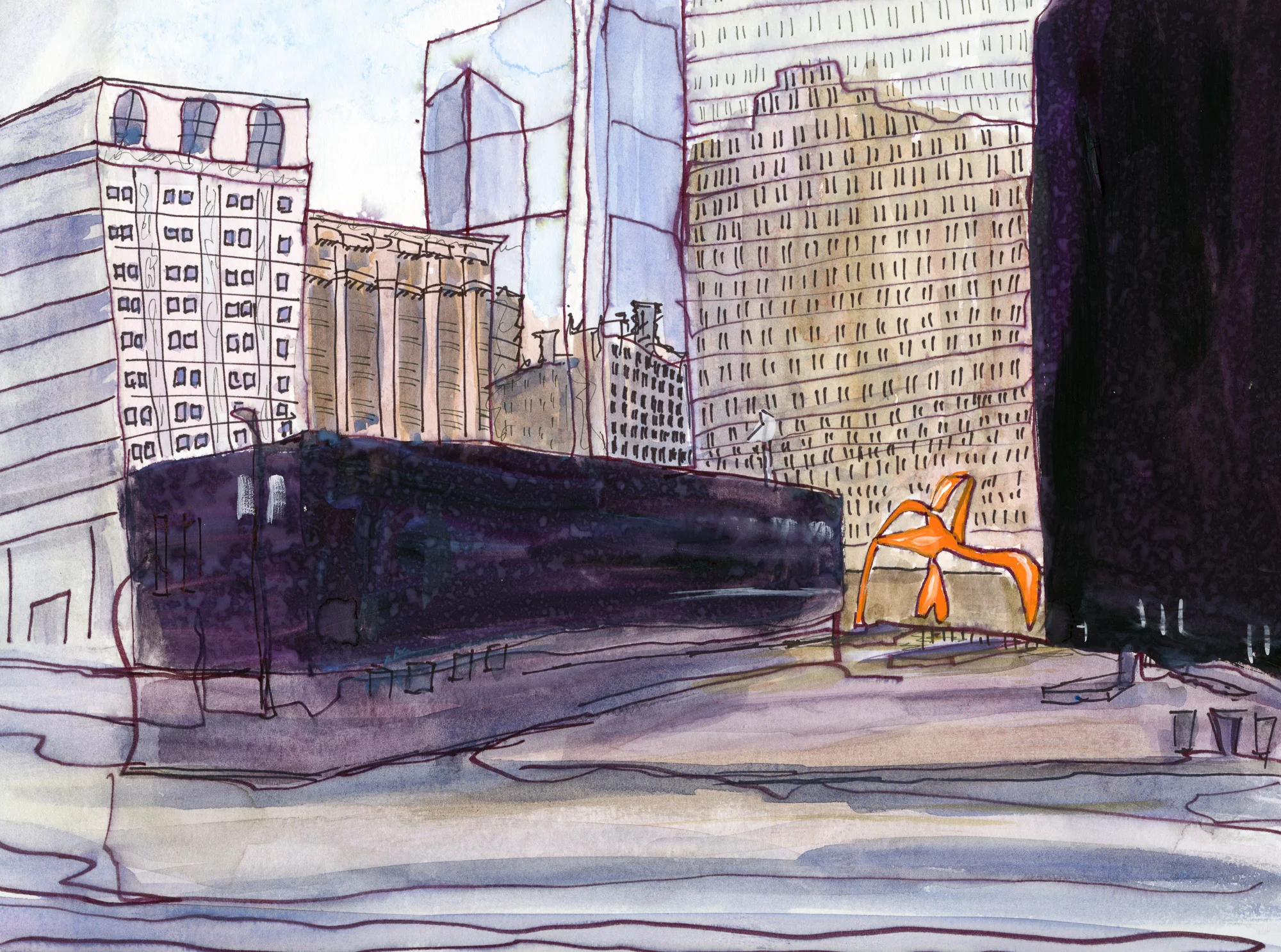 Flamingo No. 1 (The Calder sculpture "Flamingo" between the Kluczynski Federal Building and the Dirksen Federal Building)