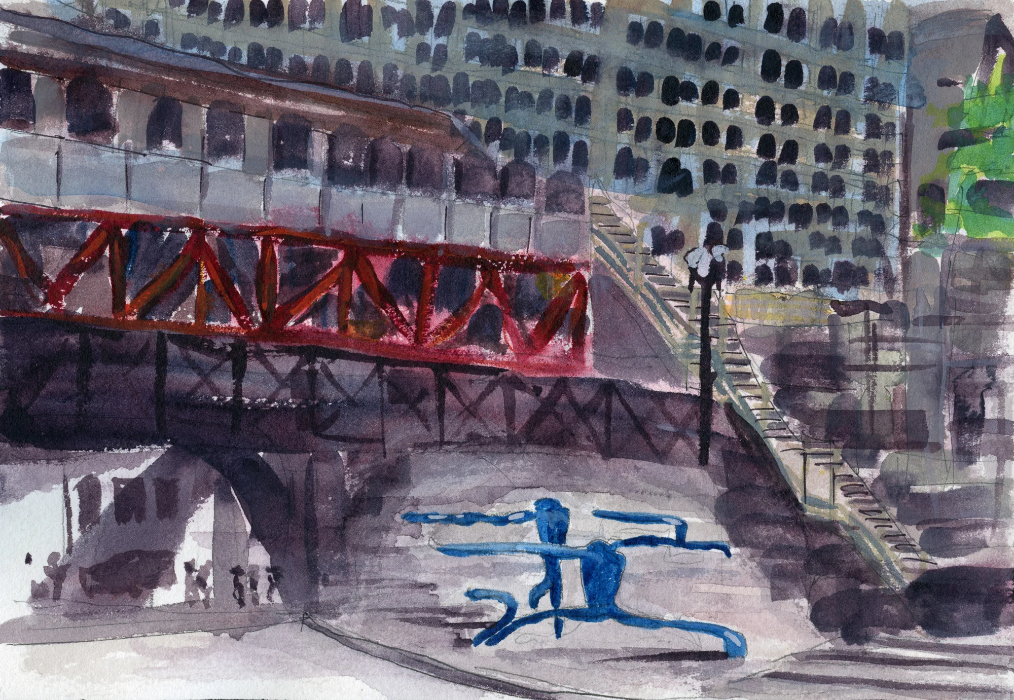 Races No. 1 (The Chicago Loop Alliance installation of Bobby Scribner's sculpture in the Gateway public plaza on State Street)