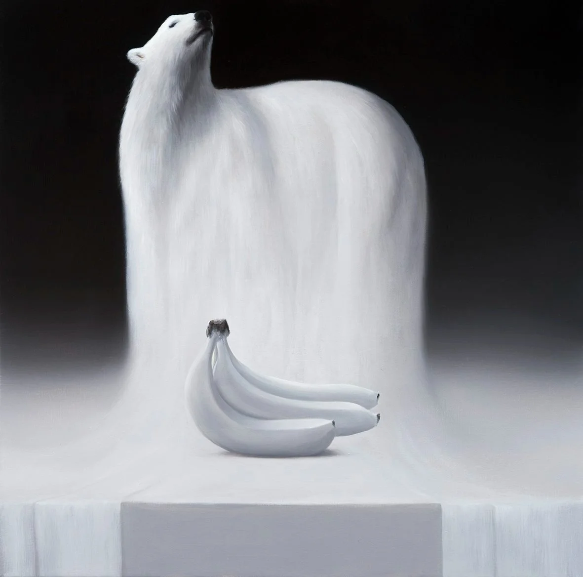 Polar Bear with Ghost Bananas, 2022, oil on linen, 51cm x 51cm