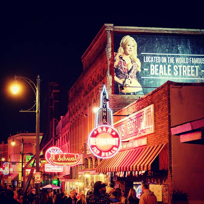 Beale Street in Memphis at night