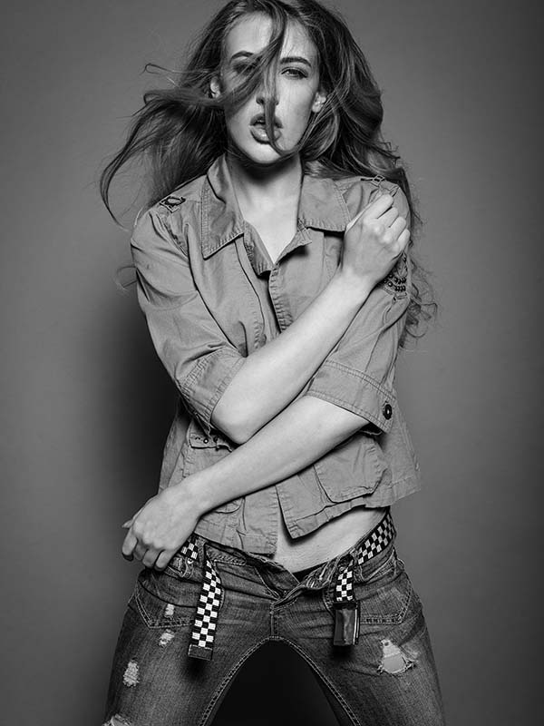 Model Eclipse Monday with the help of a hair fan