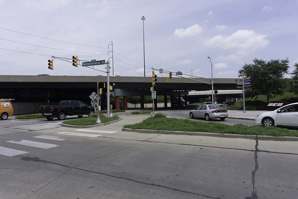 The view of 65 overpass from Mass Avenue, turn right at the light onto 10th