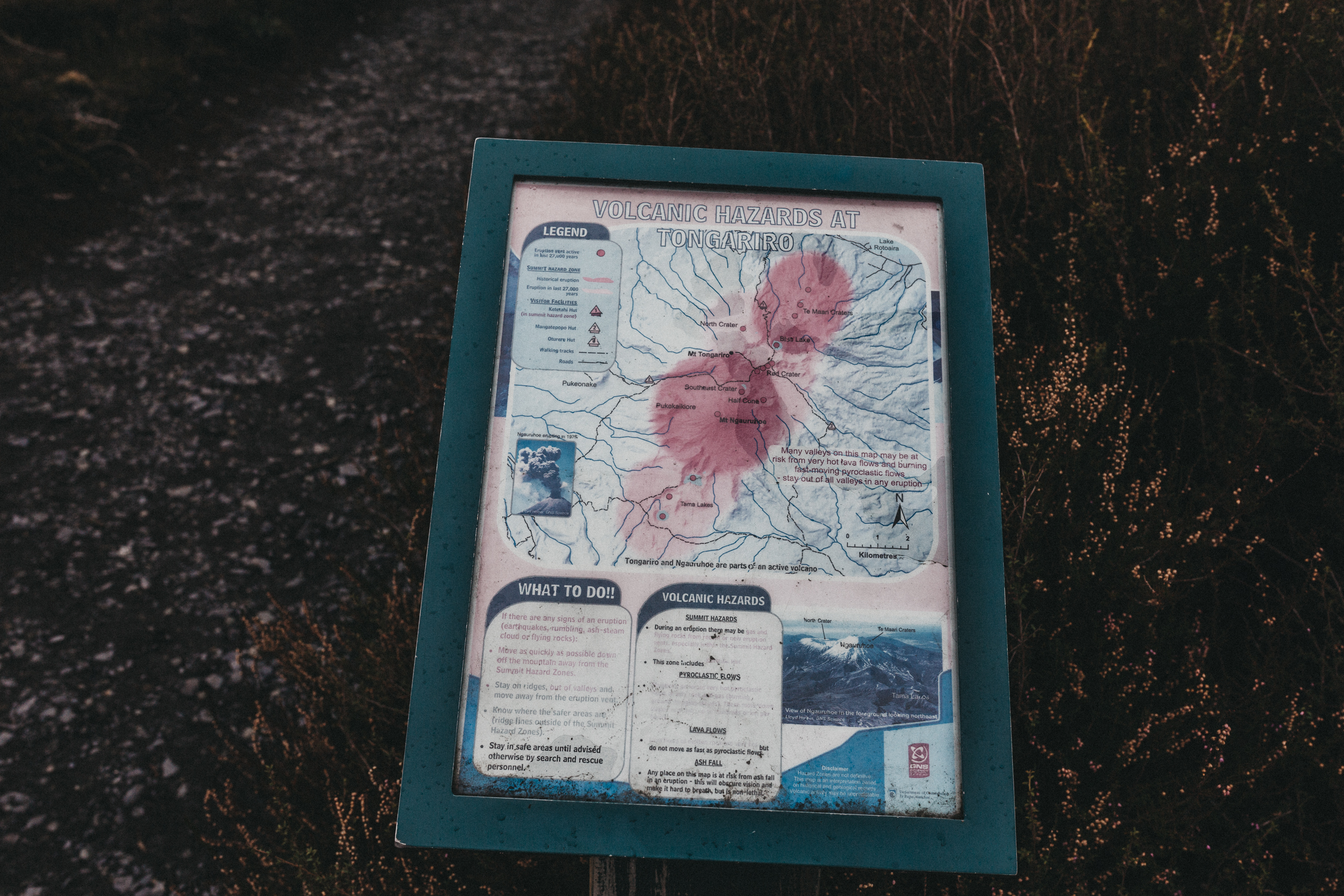 Day Four: map warning us of the dangers of being in an active volcanic zone, and what to do if there is an eruption (the last major eruption was 2012).