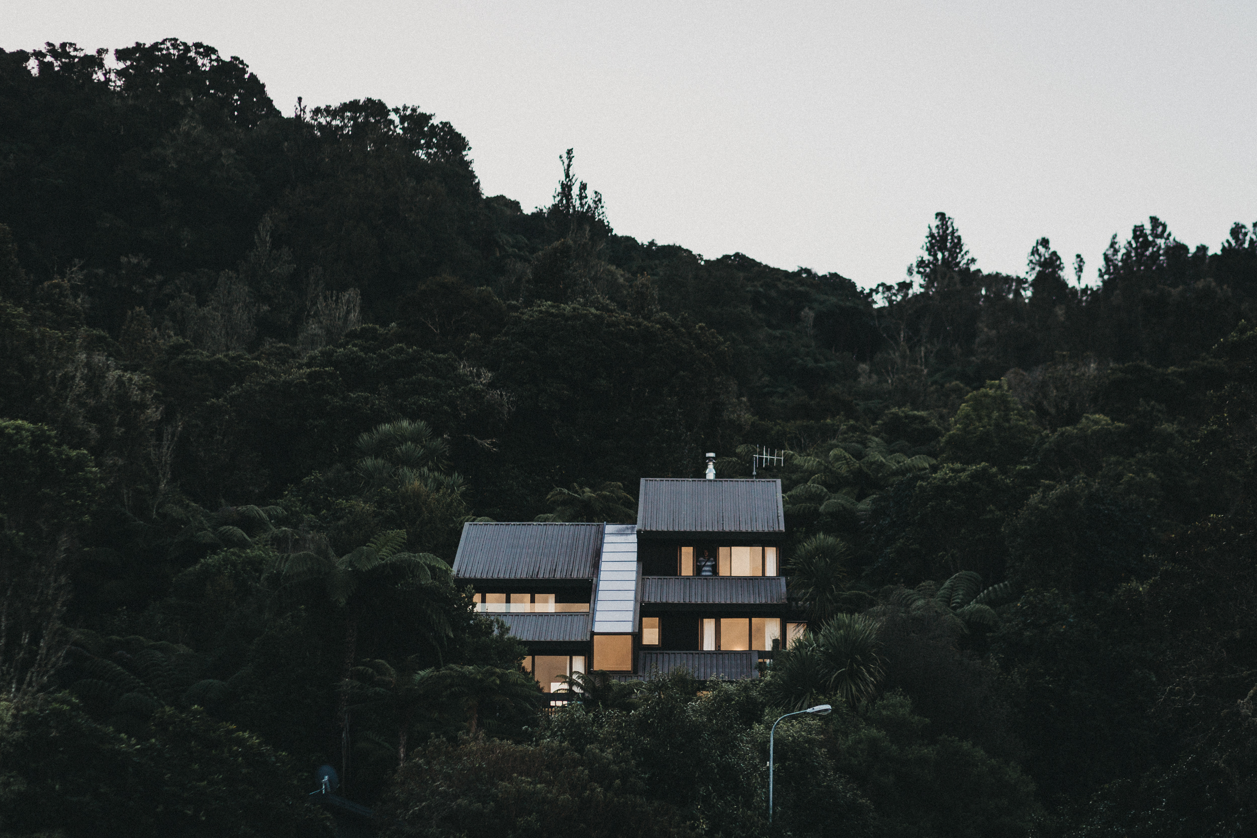 Arriving at dusk to our home in the hills, Pukawa Bay.