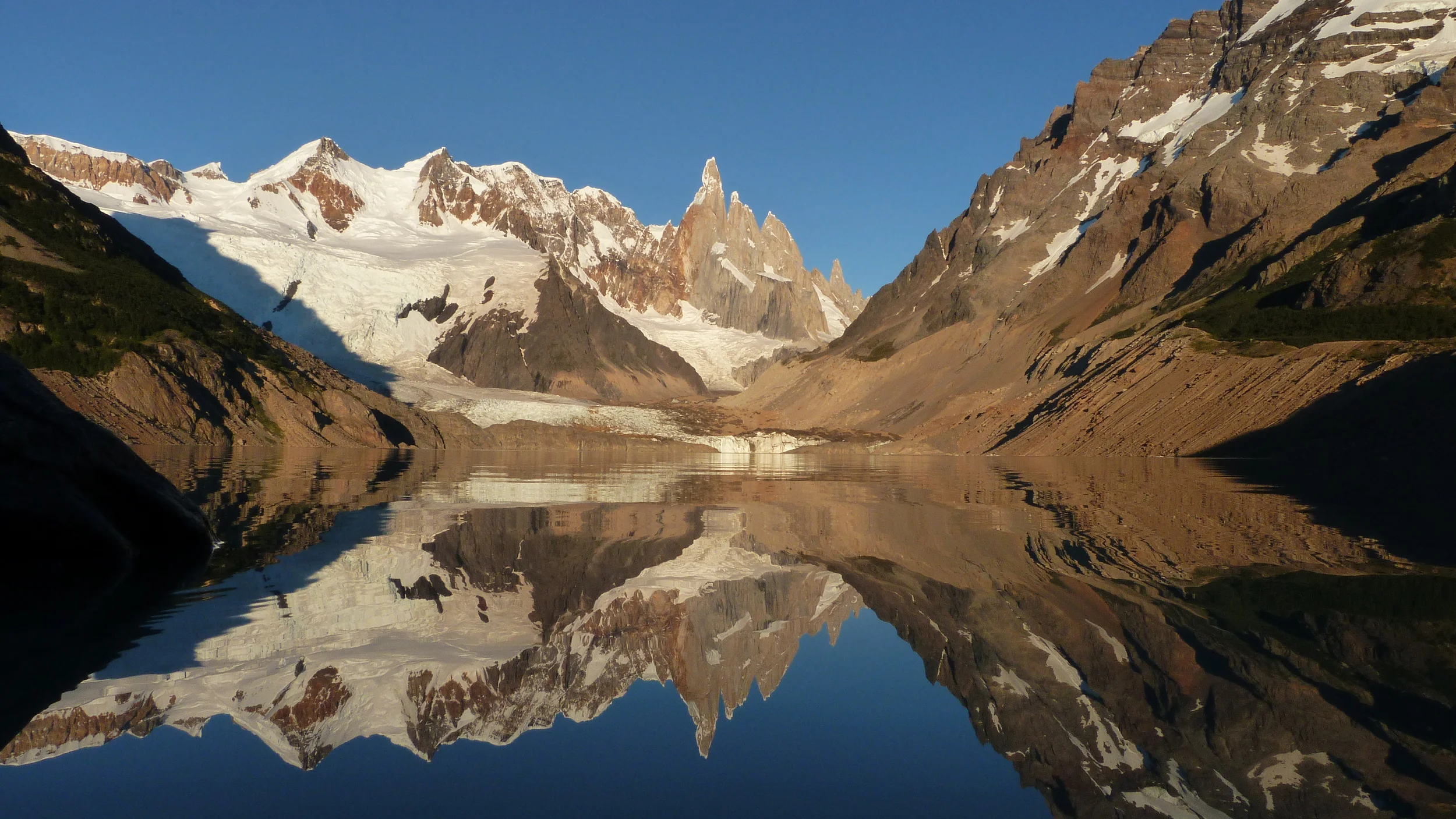 Relfectopn of Cerro Torre in Laguna Torre, Patagonia
