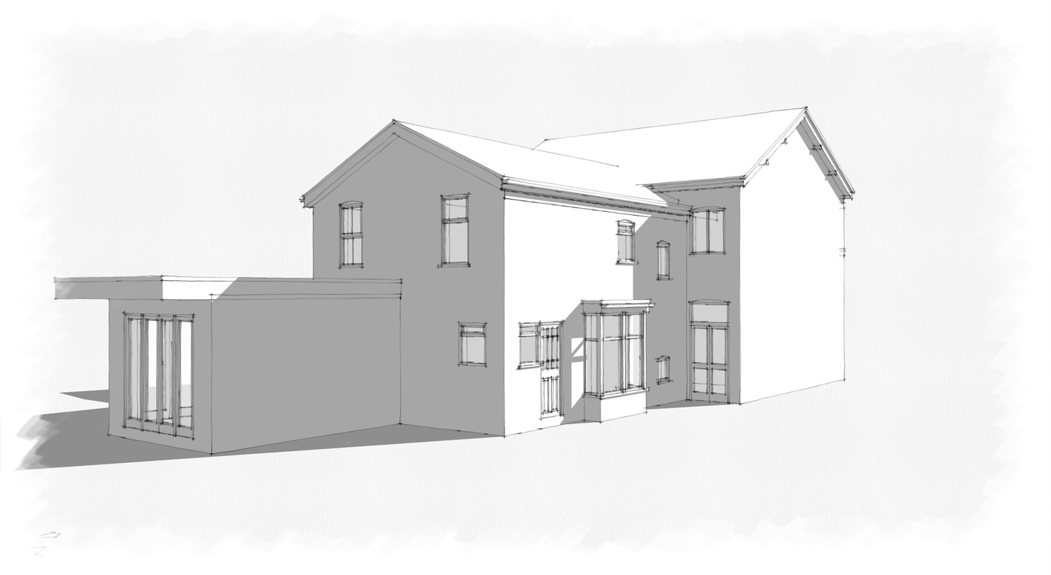 As Existing : Prior to construction, (neighbouring properties existing flat roof extension) 