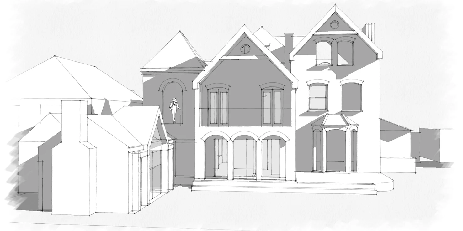 Twickenham rear house extension with turret and internal balcony 