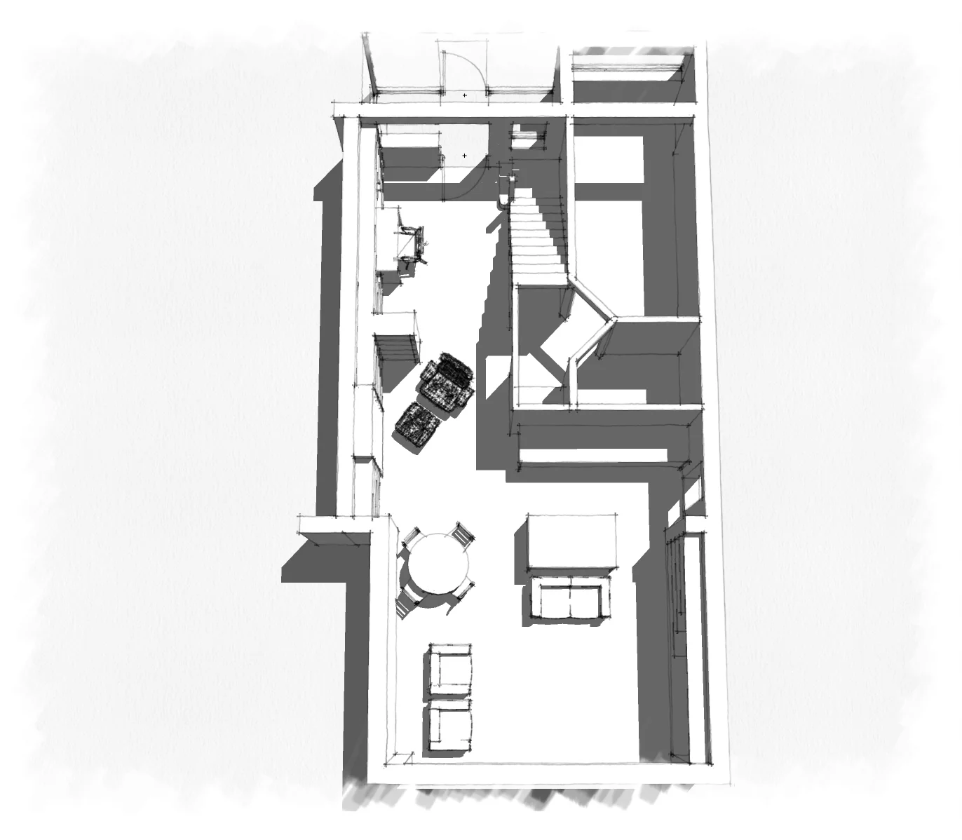 Open plan house remodel with rear extension option A2