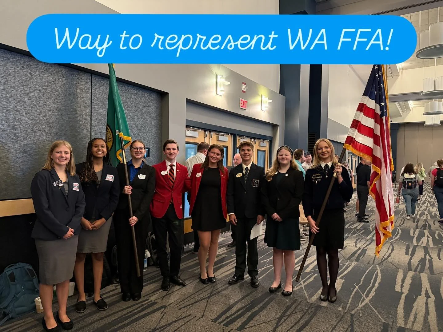 Washington FFA was well represented at the WA-ACTE Summer Conference this morning!🇺🇸

During the opening session, representatives from each Washington CTSO served as flag bearers to open the conference. FFA State President Katy Belles totally rocke