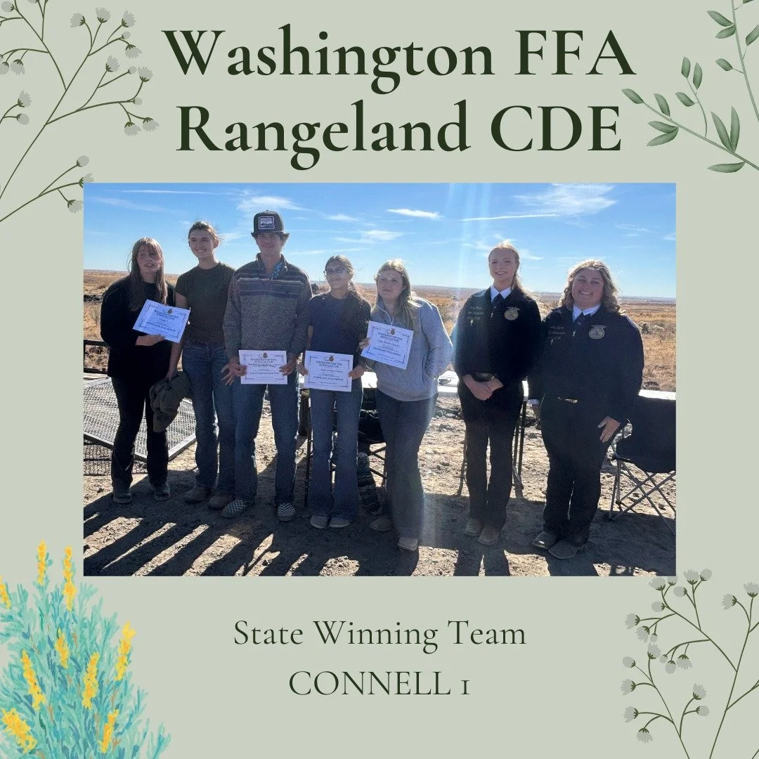 Congratulations to Connell 1 for earning first place at the Washington State Rangeland Career Development Event held today in Leahy Junction. Your hard work, preparation, and dedication truly stood out among the competition.

We extend our sincere ap