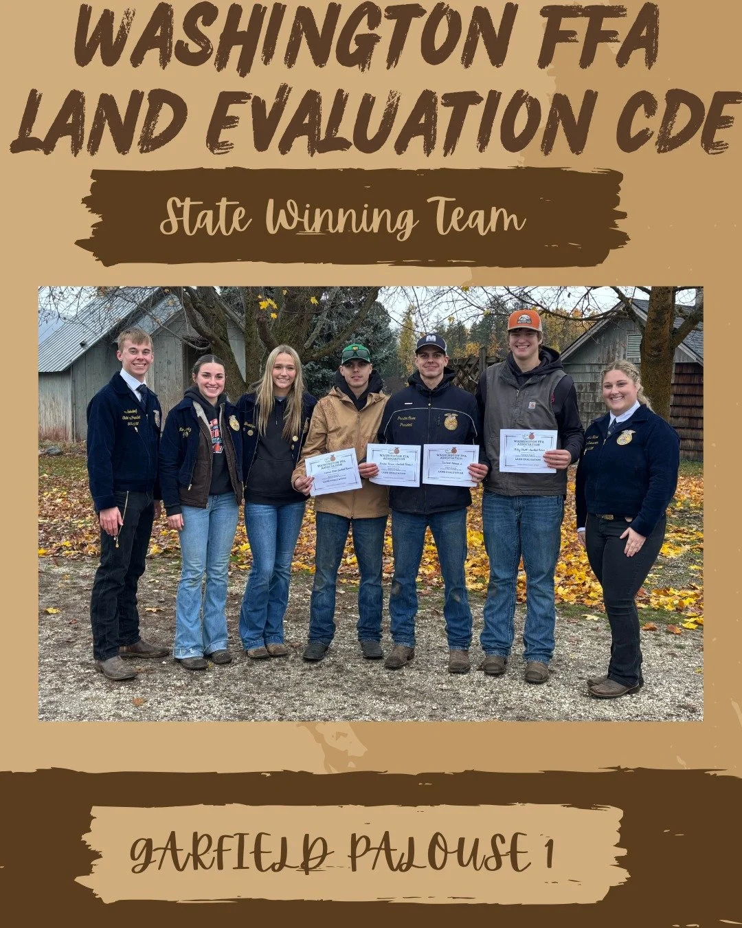 It was a gloomy day at the Washington FFA Land Evaluation CDE but our members shined! Congratulations to Garfield-Palouse 1 for winning the event and qualifying for the national contest in Oklahoma next spring. Special thanks to our CDE sponsor Wilbu