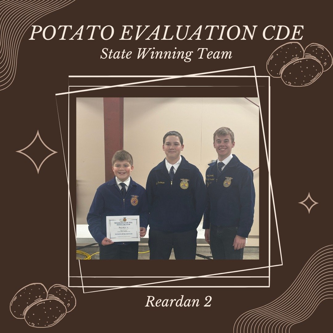 🚨WINNER ALERT🚨Congratulations to Reardan for mashing the competition and winning the Washington FFA Potato Evaluation CDE in Moses Lake today! 🥔🏆

Thank you to Chris Carlson for coordinating the event and to the Grant County Fairgrounds for hosti
