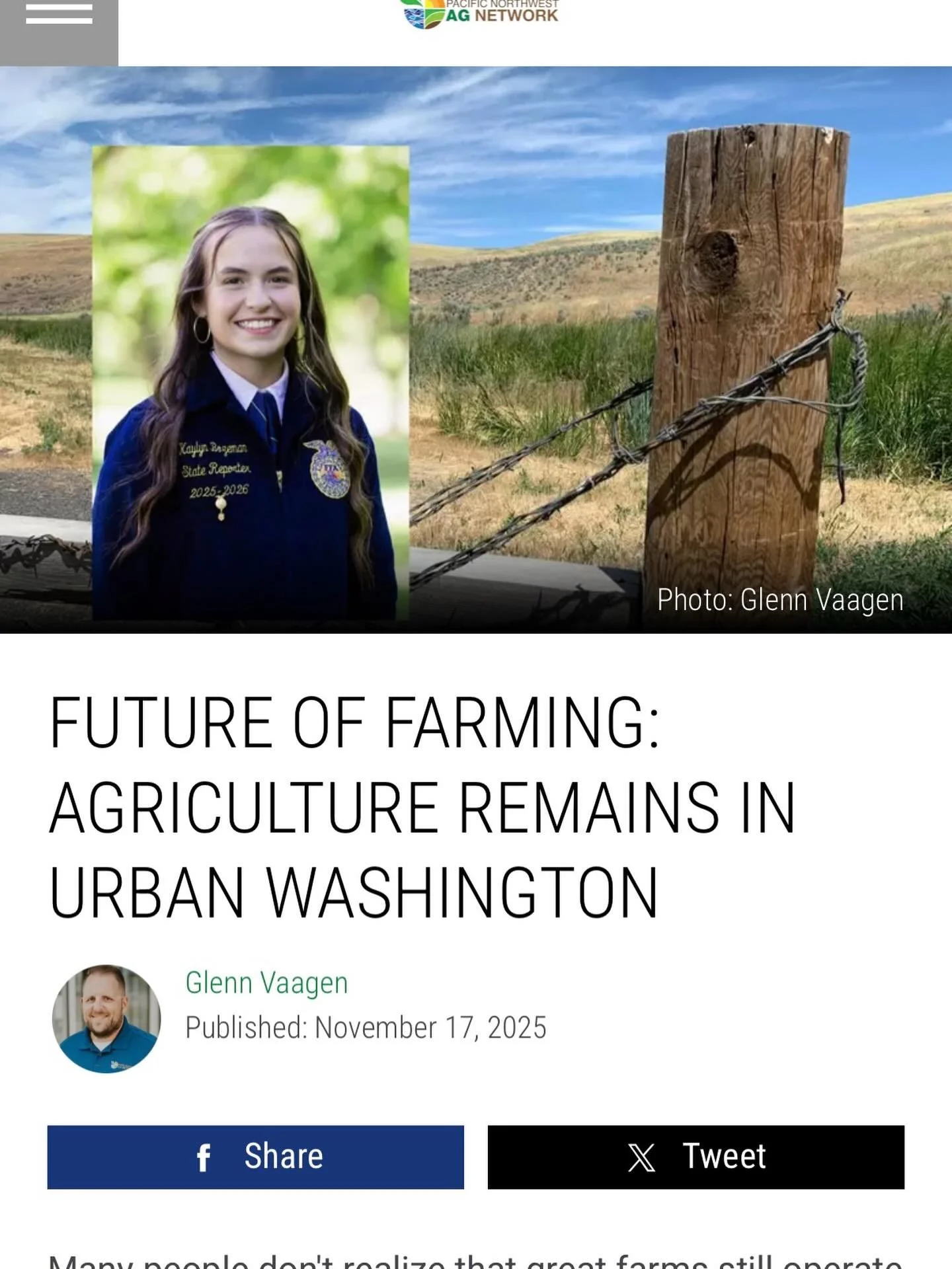 Many people don&rsquo;t realize that great farms still operate in western Washington&rsquo;s most populated counties.  Washington FFA Reporter Kaylyn Bozeman talks about this often forgotten part of the state&rsquo;s Ag industry. Check out the detail