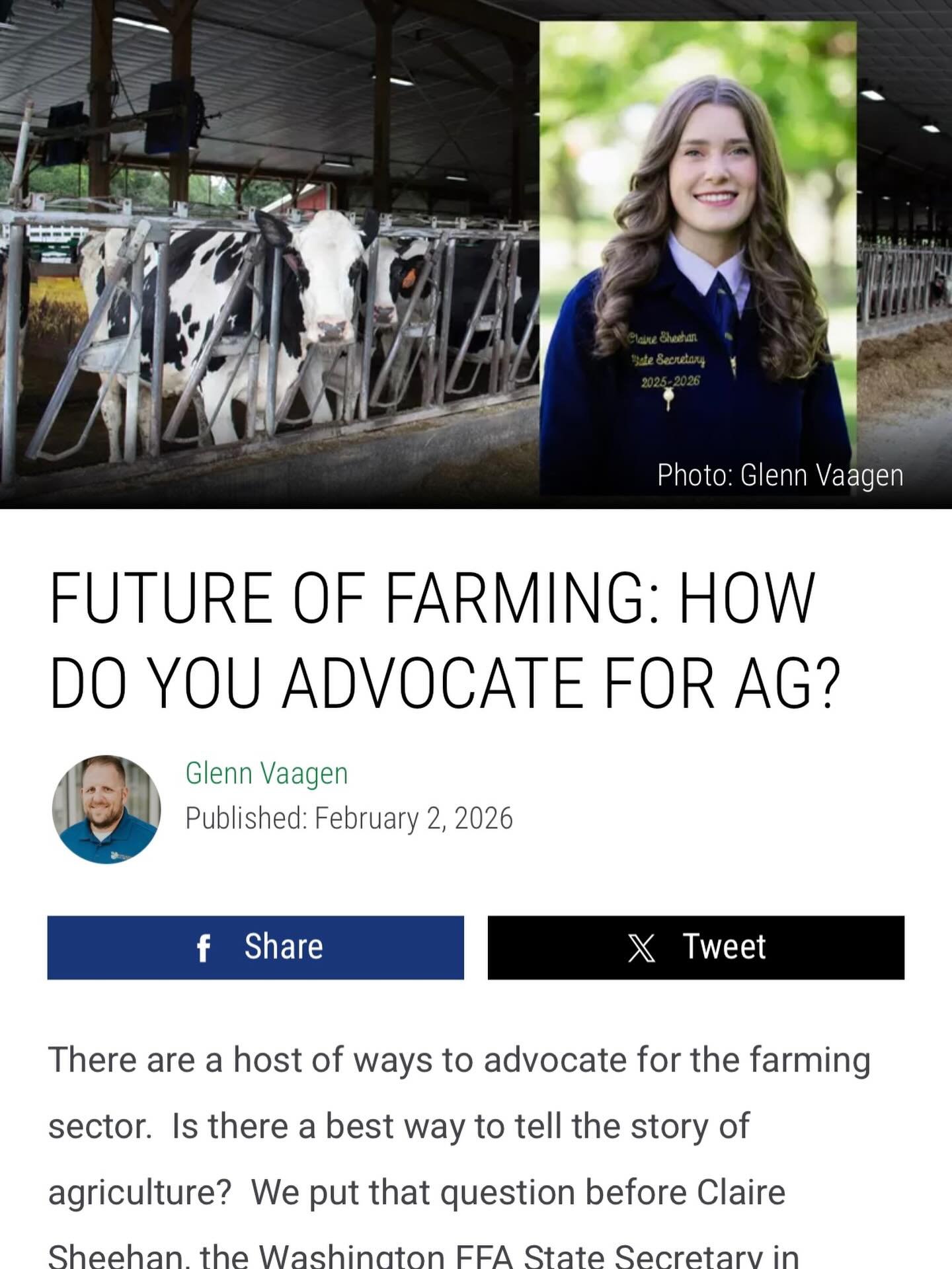 Check out the next edition of The Future of Farming segment by Claire Sheehan, Washington FFA State Secretary. Thank You Pacific Northwest Ag Network!
https://pnwag.net/how-do-you-advocate/