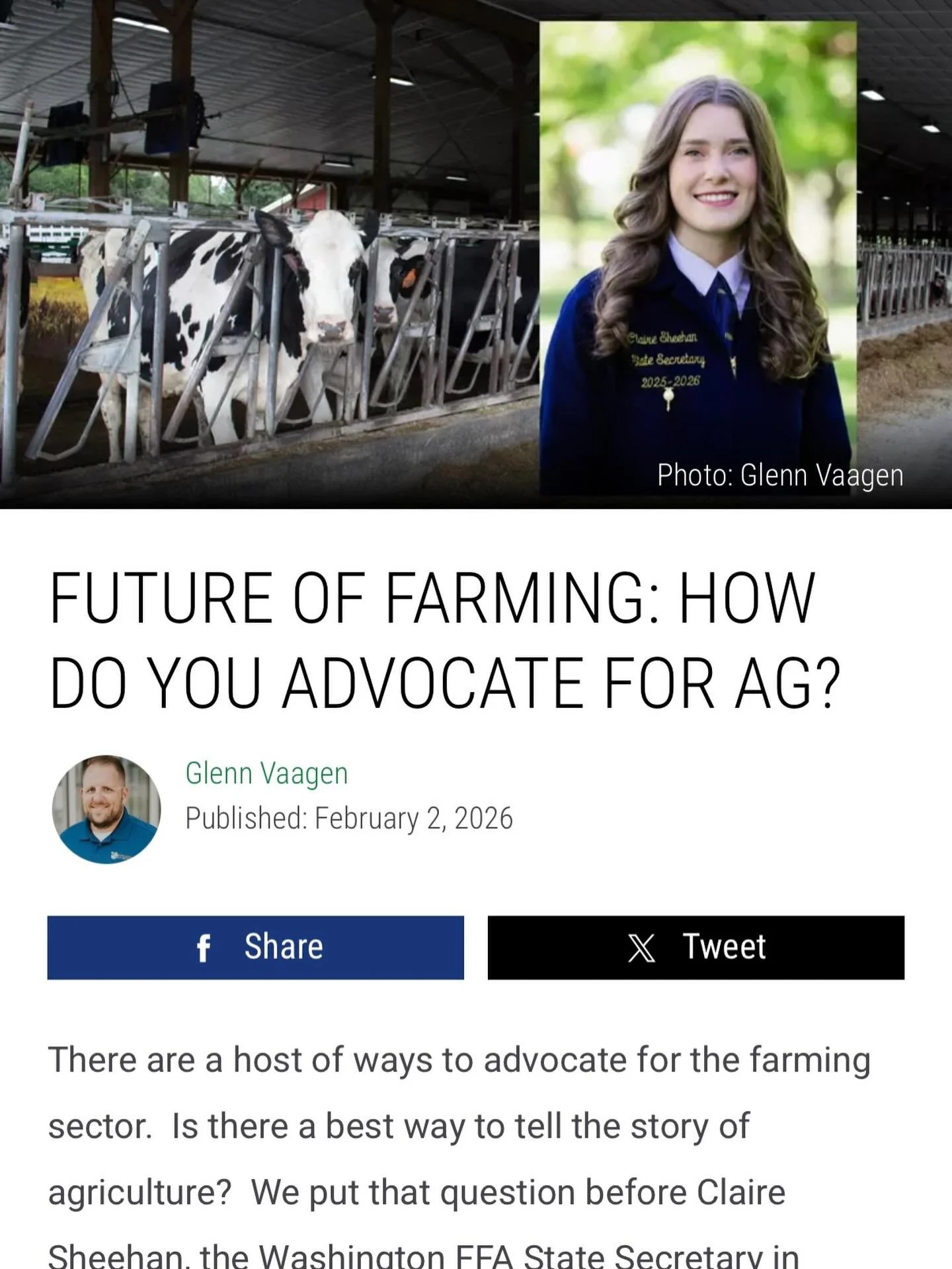 Check out the next edition of The Future of Farming segment by Claire Sheehan, Washington FFA State Secretary. Thank You Pacific Northwest Ag Network!
https://pnwag.net/how-do-you-advocate/
