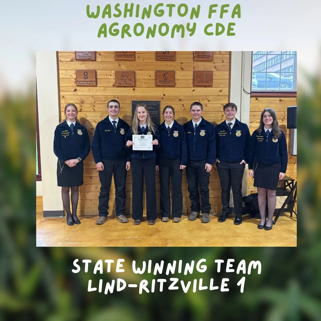 Congratulations to Lind-Ritzville 1 for really planting themselves at the top and harvesting the win in the Washington FFA Agronomy CDE today&mdash;earning their way to Nationals this October! 🌱🏆🌾

Special thanks to JD Baser and the WSU Ag Ed Club