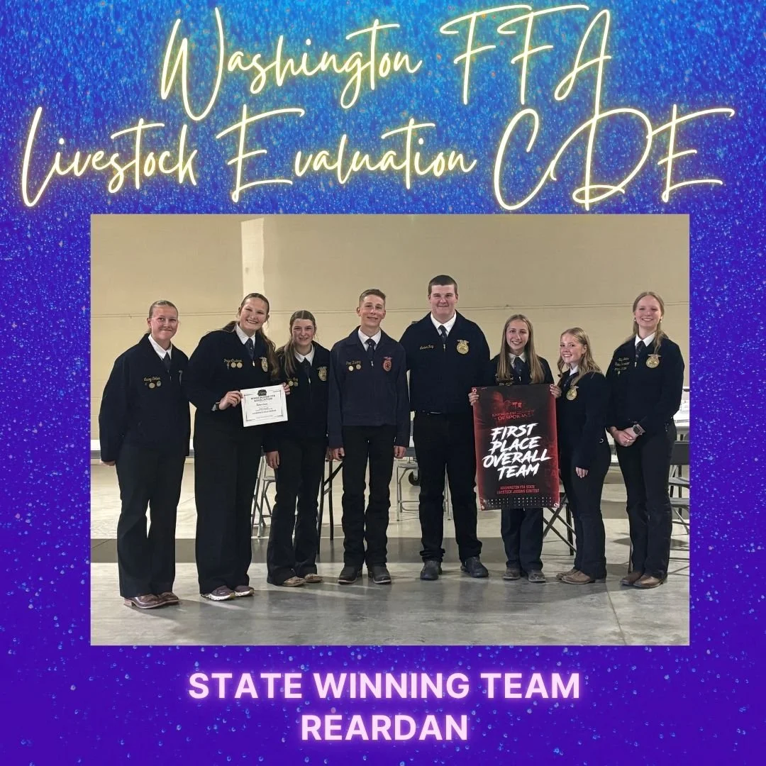 It was a great day for Reardan and Dr. Perleberg at the Washington FFA Livestock Evaluation CDE as they punched their ticket to nationals! Special thanks to the Junior Livestock Show of Spokane for hosting, Linn-Benton Community College for being the