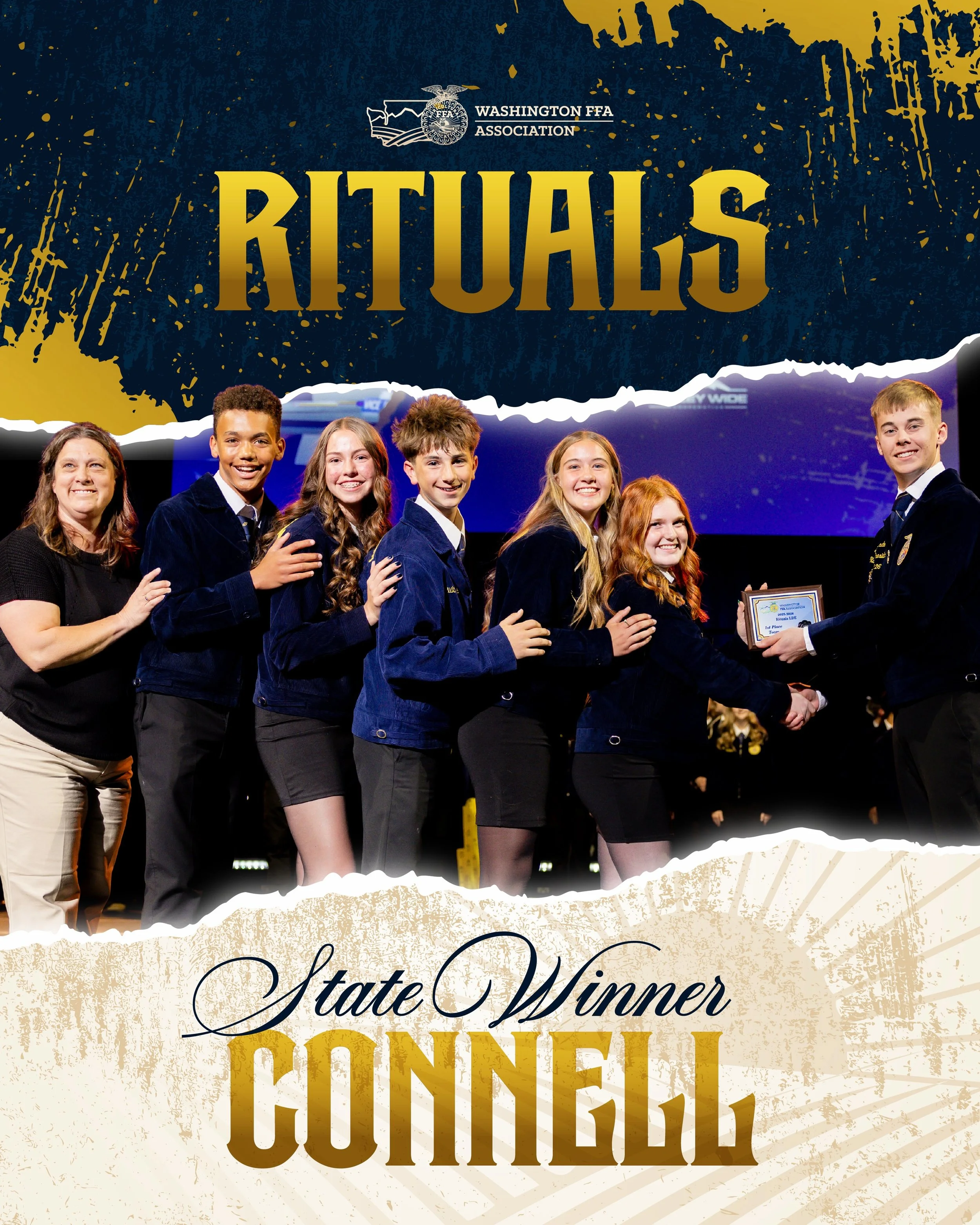 🏆 RESULTS UPDATE 🏆

Congratulations to Connell, our state-winning team in the Rituals Leadership Development Event!&nbsp;🇺🇸

Finalists:
&raquo; 2nd :: Goldendale
&raquo; 3rd :: Eastmont
&raquo; 4th :: Connell
&raquo; 5th :: Pomeroy
&raquo; 6th ::