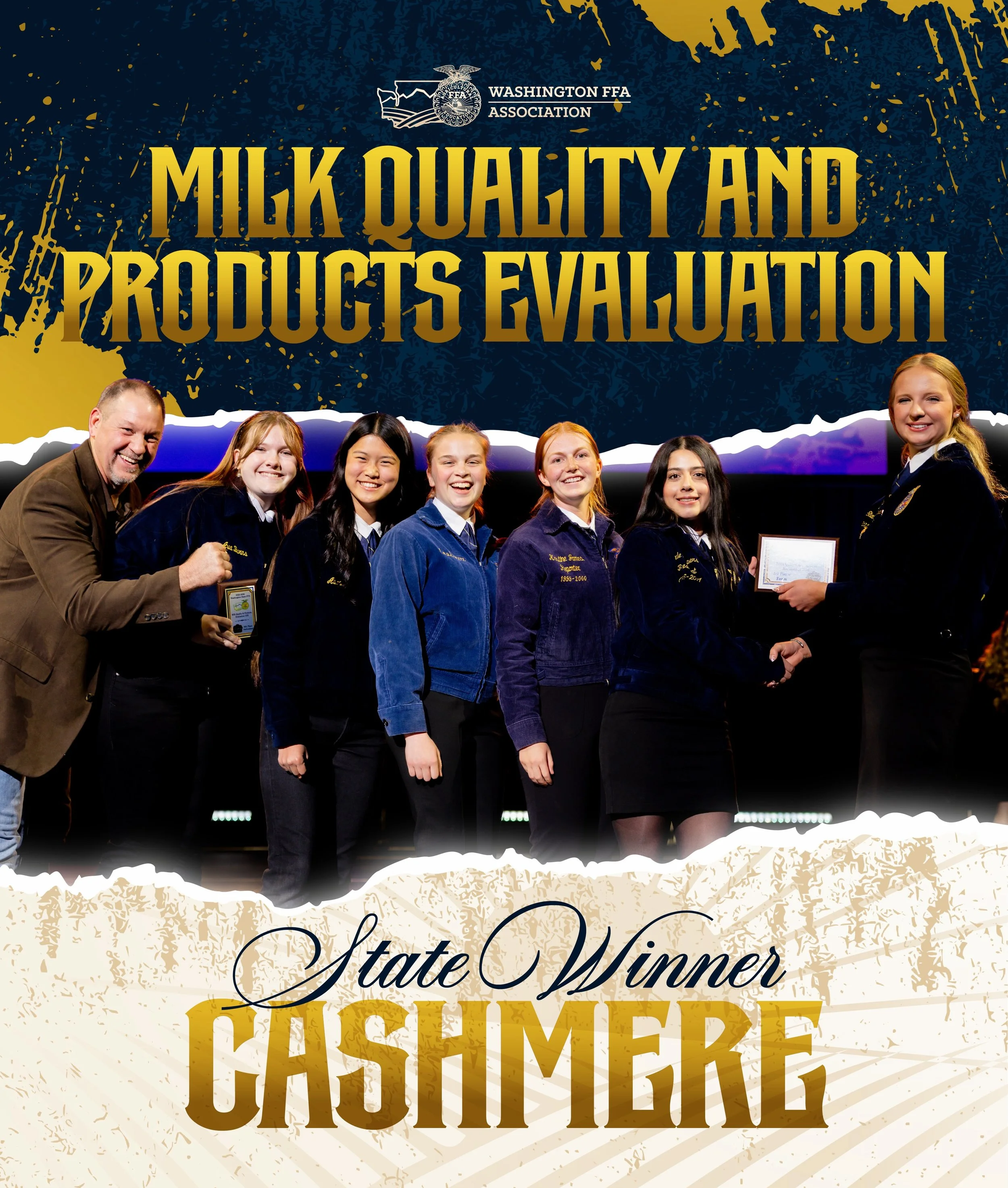 🏆 RESULTS UPDATE 🏆

Congratulations to Cashmere, our state-winning team, and Miranda Castro (Cashmere), our high individual in the Milk Quality &amp; Products Evaluation Career Development Event!&nbsp;🥛

Top 8 teams:
&raquo; 2nd :: Toledo
&raquo; 