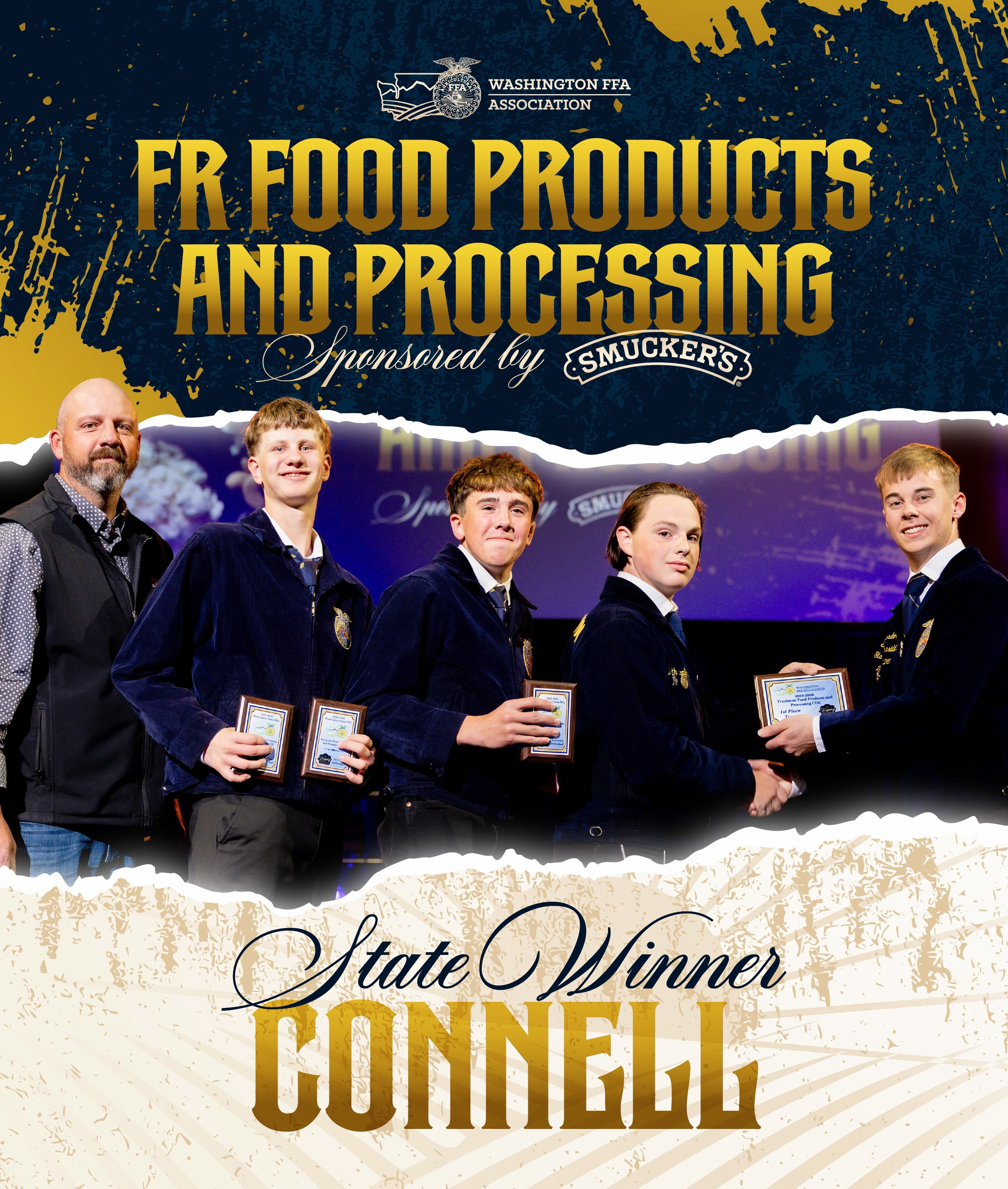 🏆 RESULTS UPDATE 🏆

Congratulations to Connell, our state-winning team, and Kenneth Deweber (Connell), our high individual in the Freshman Food Products &amp; Processing Career Development Event!&nbsp;🪚

Top 8 teams:
&raquo; 2nd :: Lind-Ritzville
