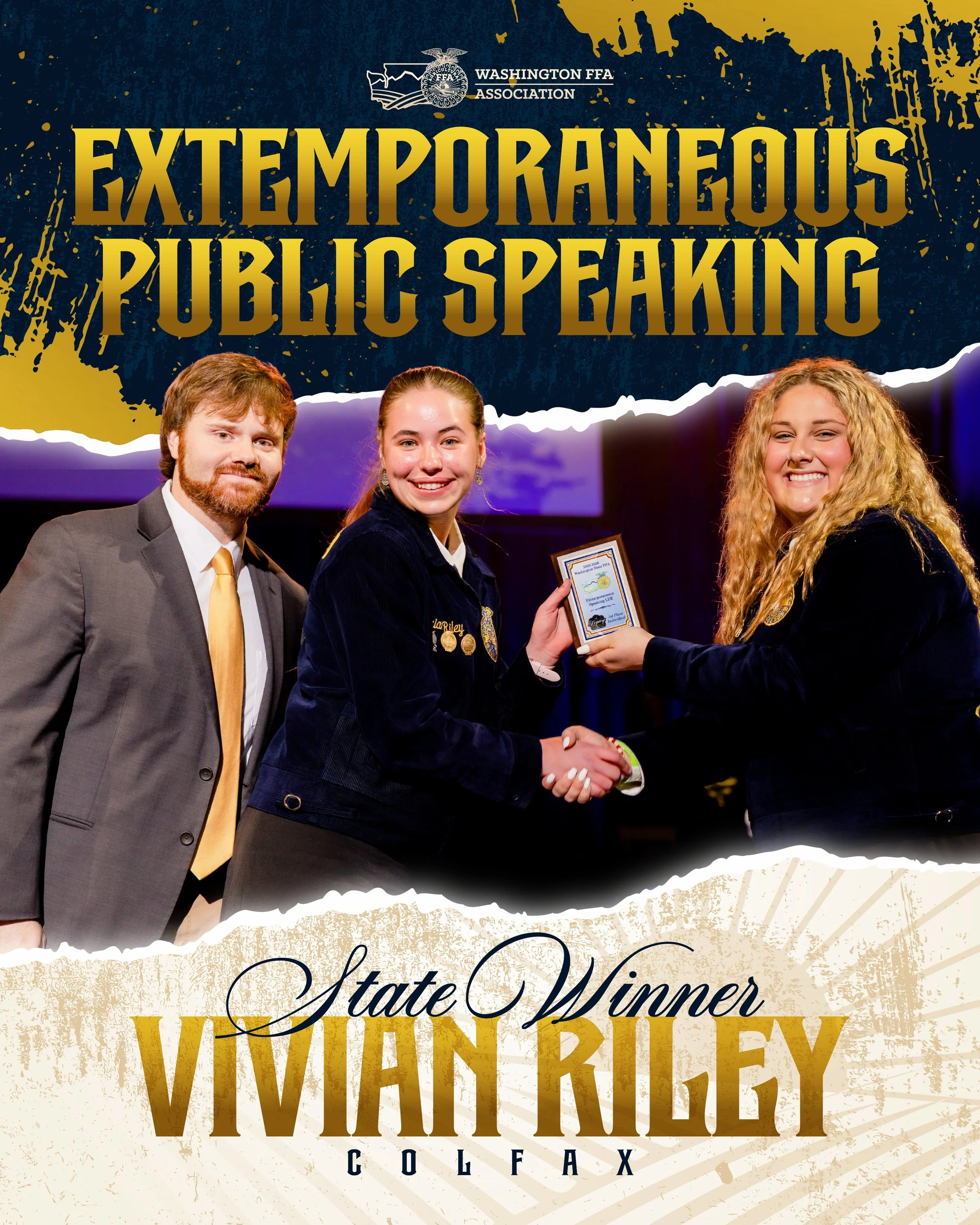 🏆 RESULTS UPDATE 🏆

Congratulations to Vivian Riley of Colfax, our State Winner in the Extemporaneous Speaking Leadership Development Event! 🎤

Finalists:
&raquo; 2nd :: Brooke VanLoo, Lyden Christian
&raquo; 3rd :: Soren Miles, Finley
&raquo; 4th