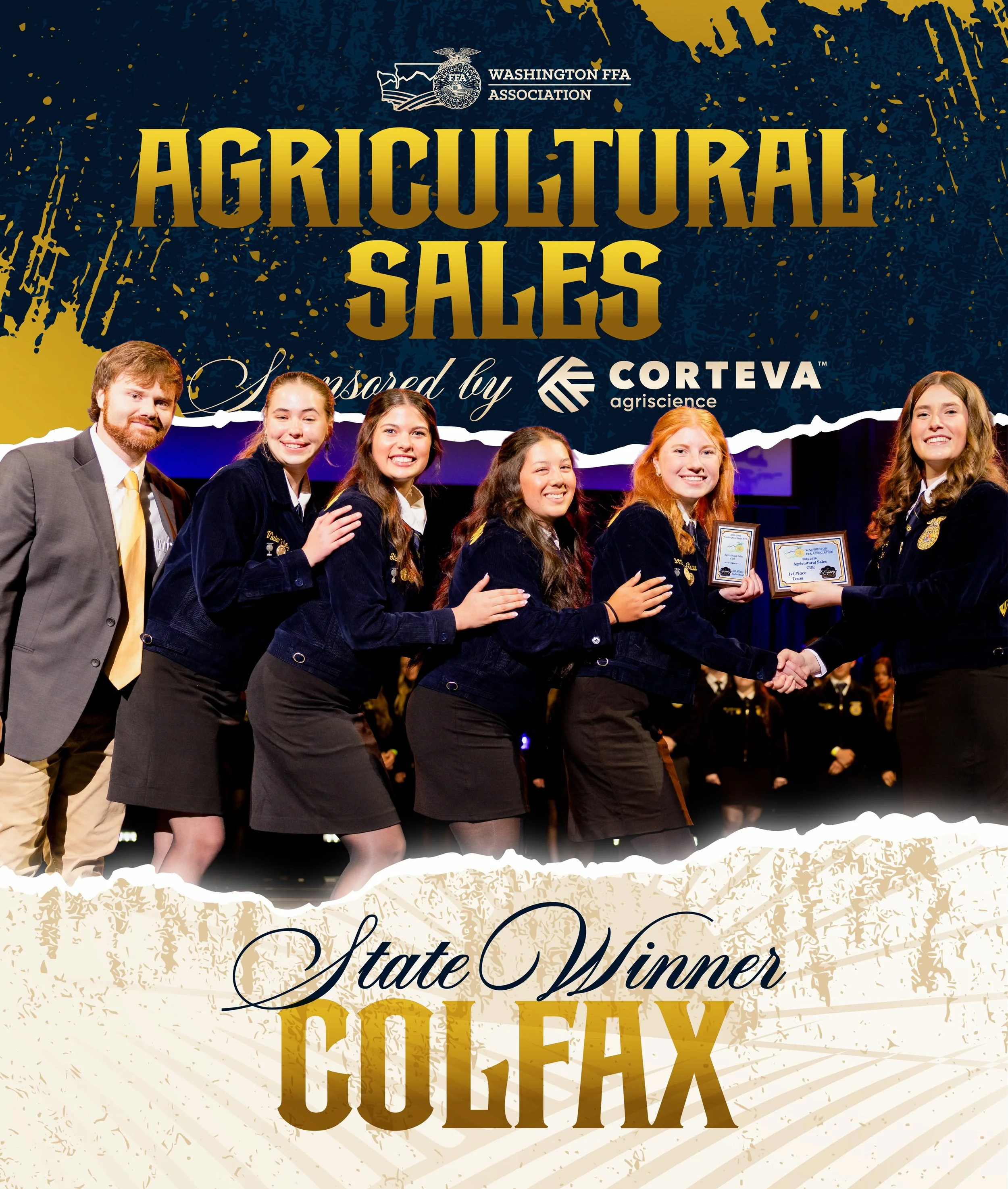 🏆 RESULTS UPDATE 🏆

Congratulations to Colfax 1, our state-winning team, and Jack Jones (Colfax 2), our high individual in the Agricultural Sales Career Development Event!&nbsp;🤝🏼

Top 8 teams:
&raquo; 2nd :: Colfax 2
&raquo; 3rd :: Asotin 1
&raq