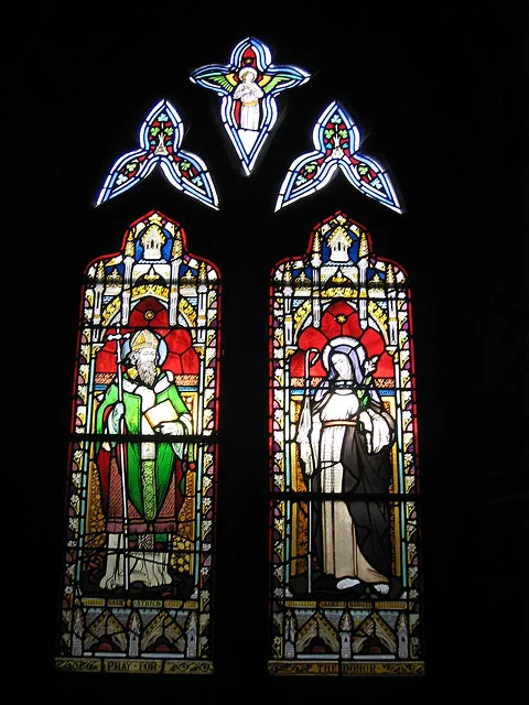 St Patrick and St Brigid stained glass at the St Francis' Abbey in Kilkenny, Ireland - by CaptainOates on flickr, Creative Commons license