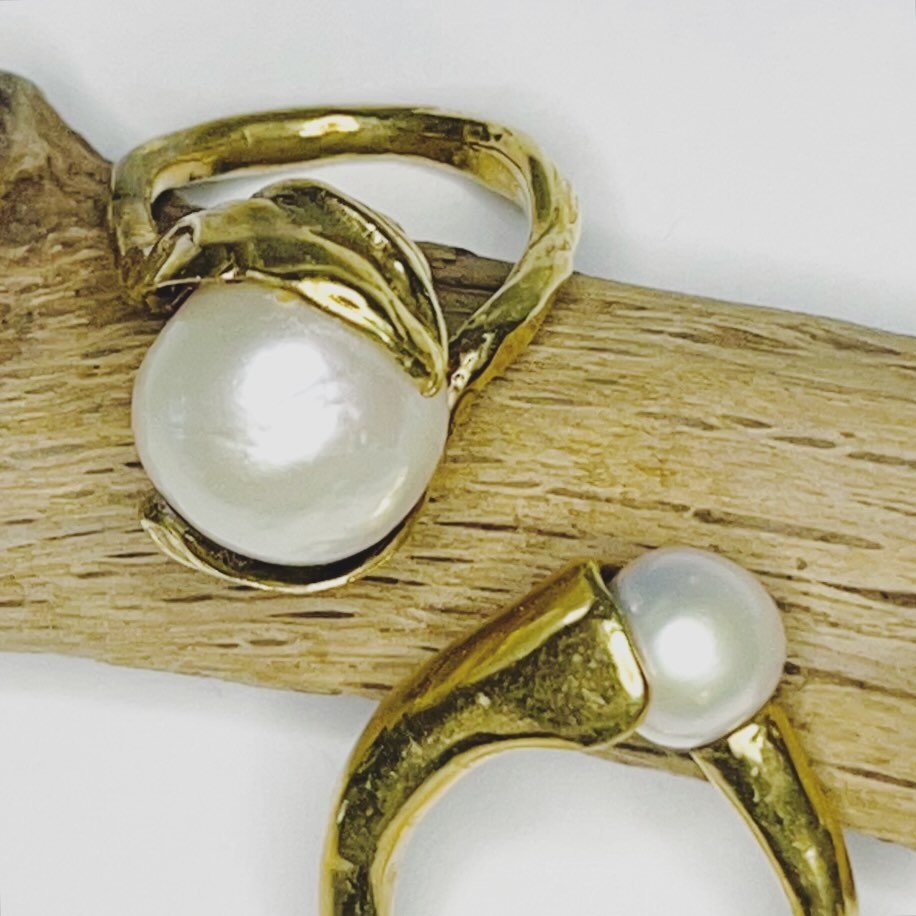 Pearl petal wrap rings, sculpted in wax, lost wax cast in yellow bronze.💖