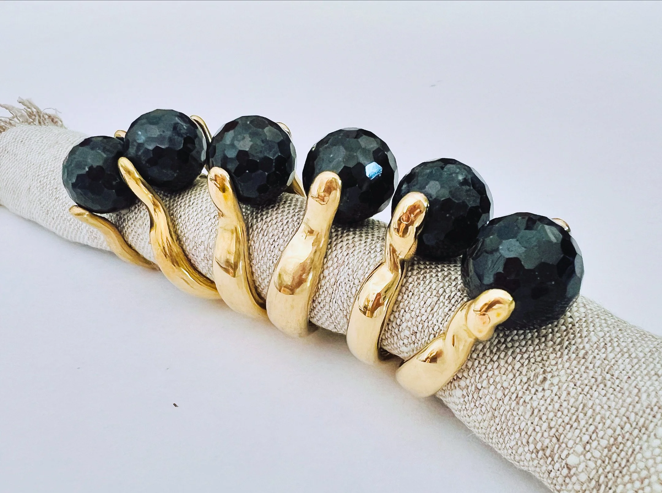 Dark Blue Faceted Sapphire Ball Ring