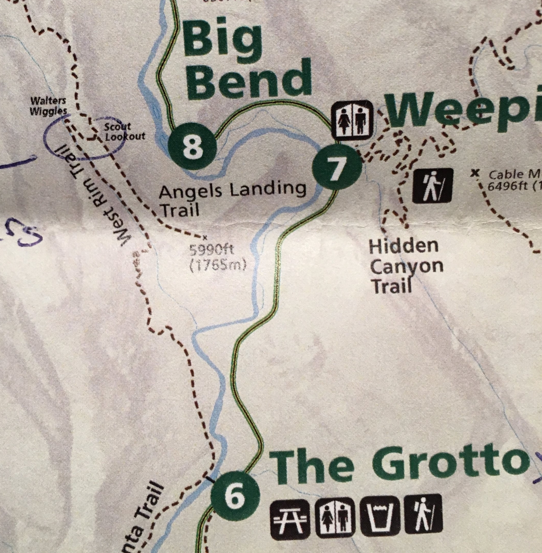 Once arriving, you can find the markers right across the street, and over the small bridge accessing the Angel Landing Trail