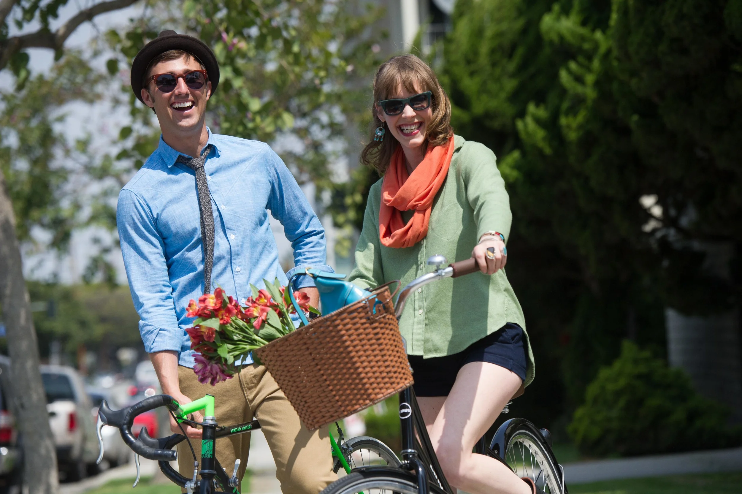 Here's Nicole on the right from 2012 in a promotional shot by Allan Crawford for our first bike and fashion show. On the left is Joseph M. Bradley of The Pedaler Society another Long Beach based bike minded company. They are wearing apparel from The Academy of Long Beach and hats by Yellow 108.