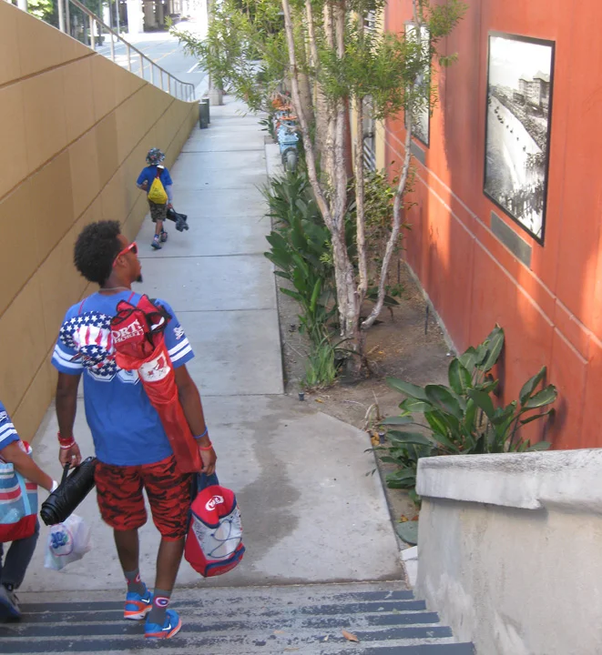 On their way to the beach viewers are given the added treat of an outdoor photo exhibit on one of Long Beach's #secretstaircases.