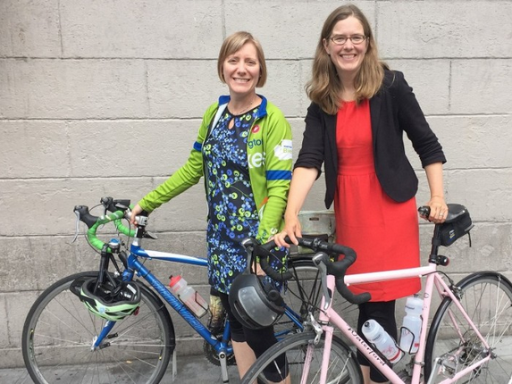 Barb shown with Elizabeth Kiker, Executive Director for the newly merged Cascade Bicycle Club/Washington Bikes.