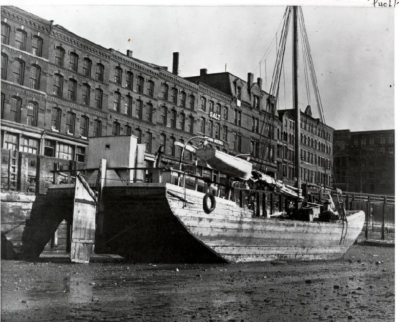 The 'Jean K.' tied up at the wharf in Saint John, New Brunswick. 1940 Saint John, New Brunswick, Canada