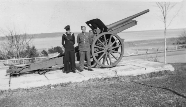 Cyril Cook in Seaman's Uniform, May 9, 1943 with unidentified man in Air Force uniform. 