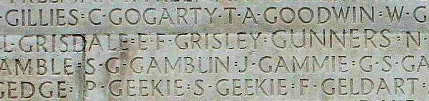 Frank Geldart's name is in the lower right, from the Vimy Monument. 