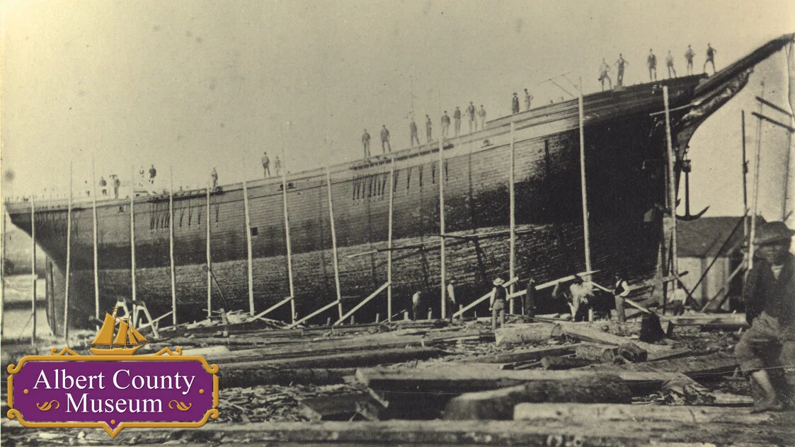 “Revolving Light” being built in 1875 at the Turner Shipyard at Harvey Bank, Albert County.
