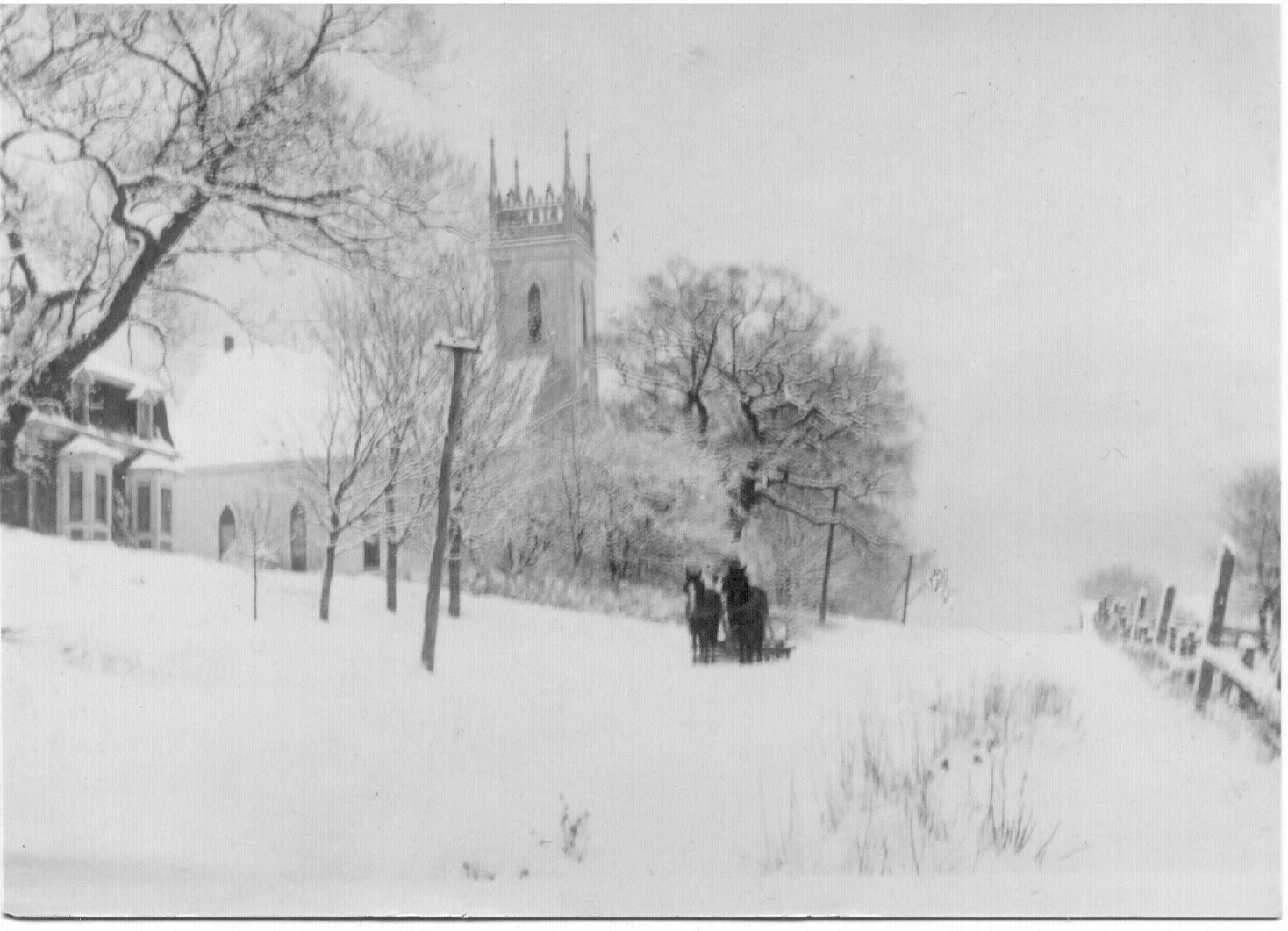 The old Baptist Church in Hopewell Hill and The West family house both burned in Dec 1925. Photo by Joanna West from Bill White Collection.