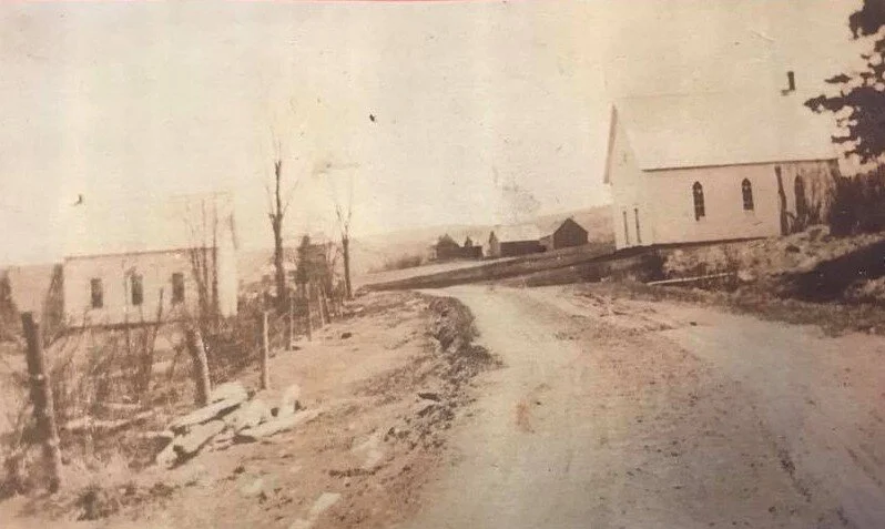 Prosser brook School and Church looking East From the John Whitmore Collection