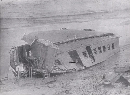 This railway car was destroyed when the Shepody River railway bridge collapsed on June 30th 1894 1 July 1894 Albert New Brunswick Canada from Albert County Museum Collection