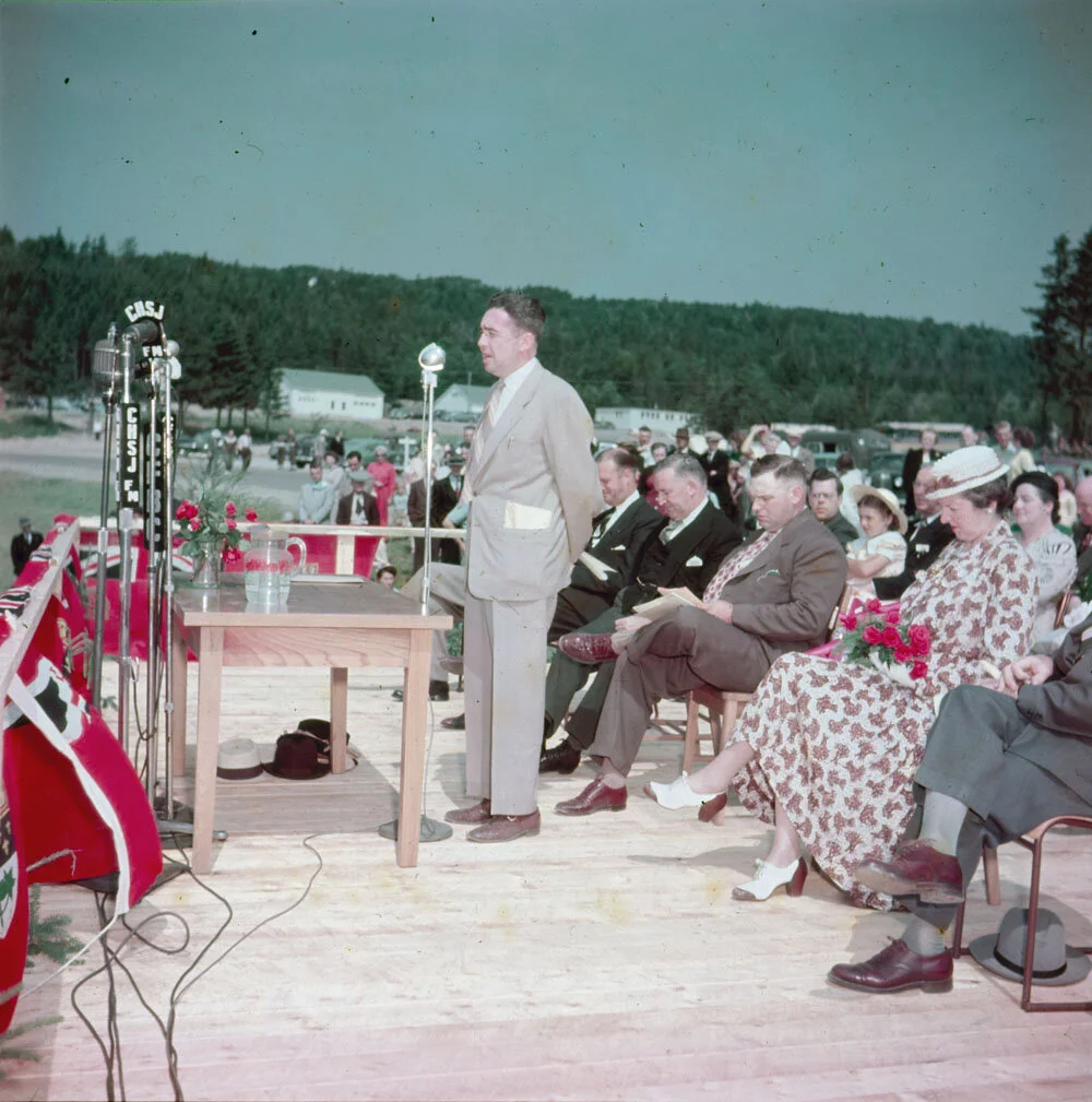 Mr. D.A. Riley, M.P., speaks at official opening of Fundy National Park, Alma, New Brunswick.. From Library and Archives Canada 1971-271 NPC..