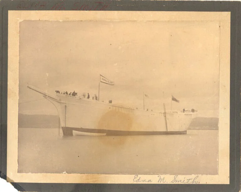 Edna M. Smith after Launching, Harvey Bank, New Brunswick:. From the New Brunswick Museum Collection X12146