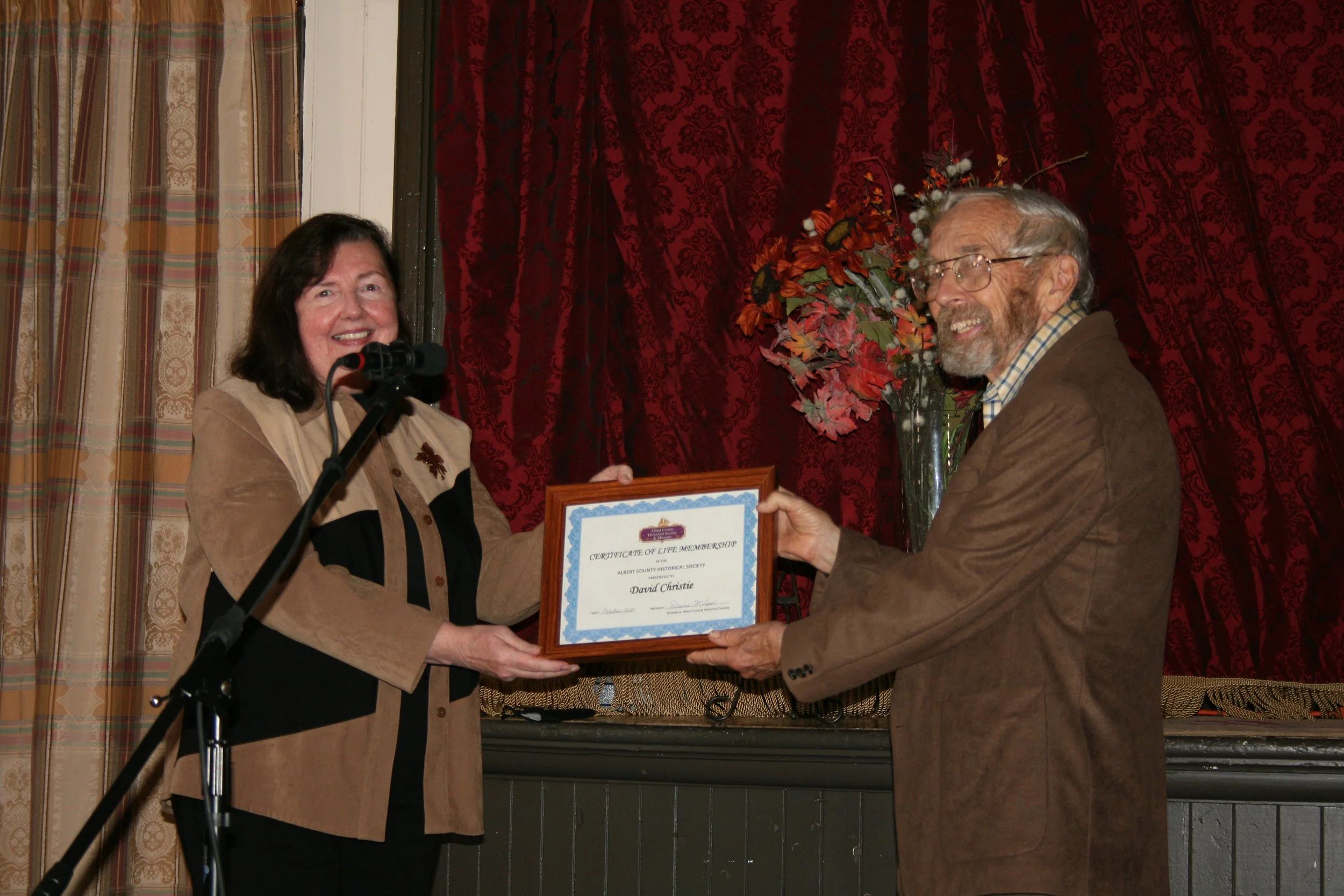 David Christie Receives Lifetime Membership to Albert County Historical Society