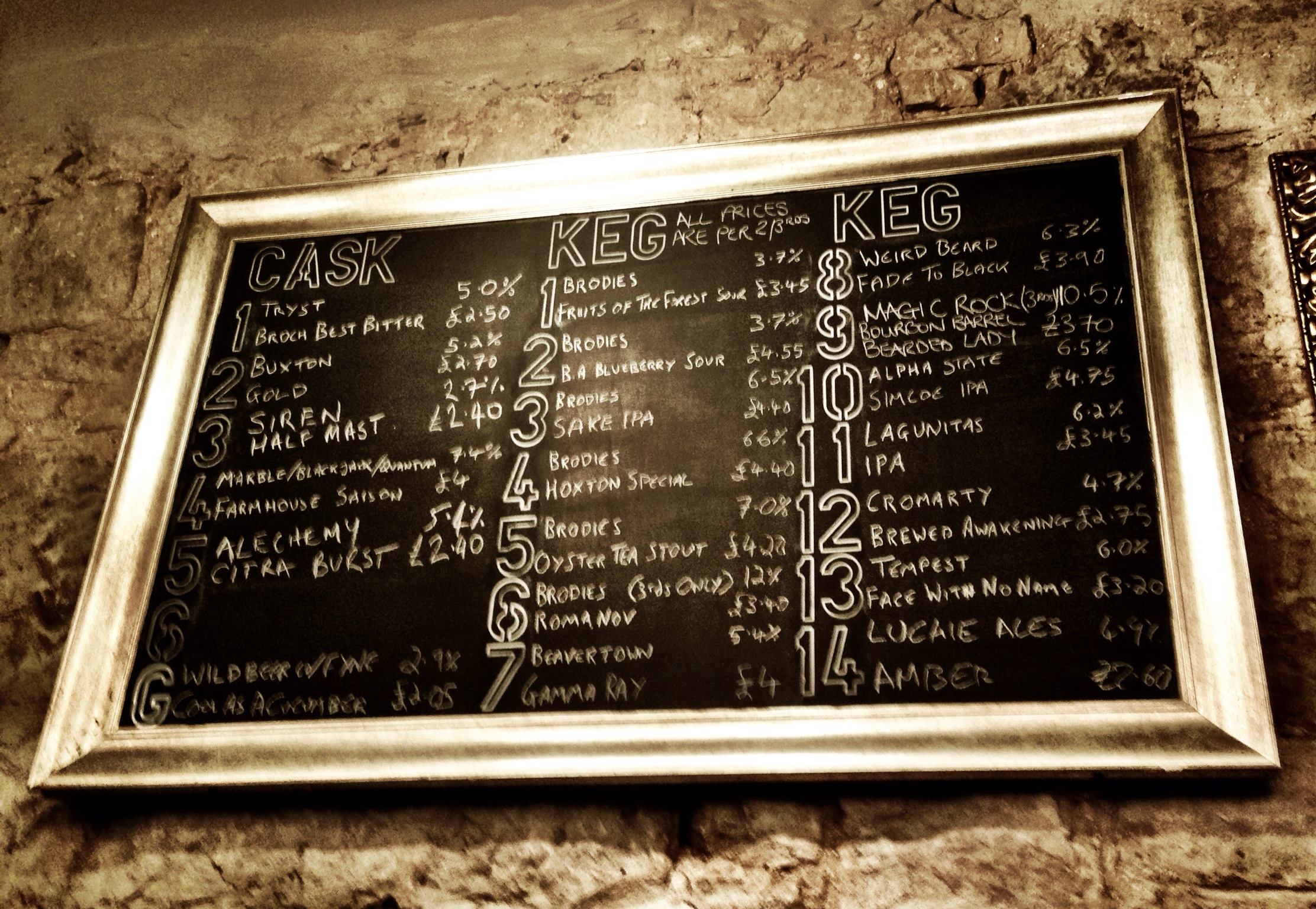 the great tap list at The Hanging Bat in Ediburgh