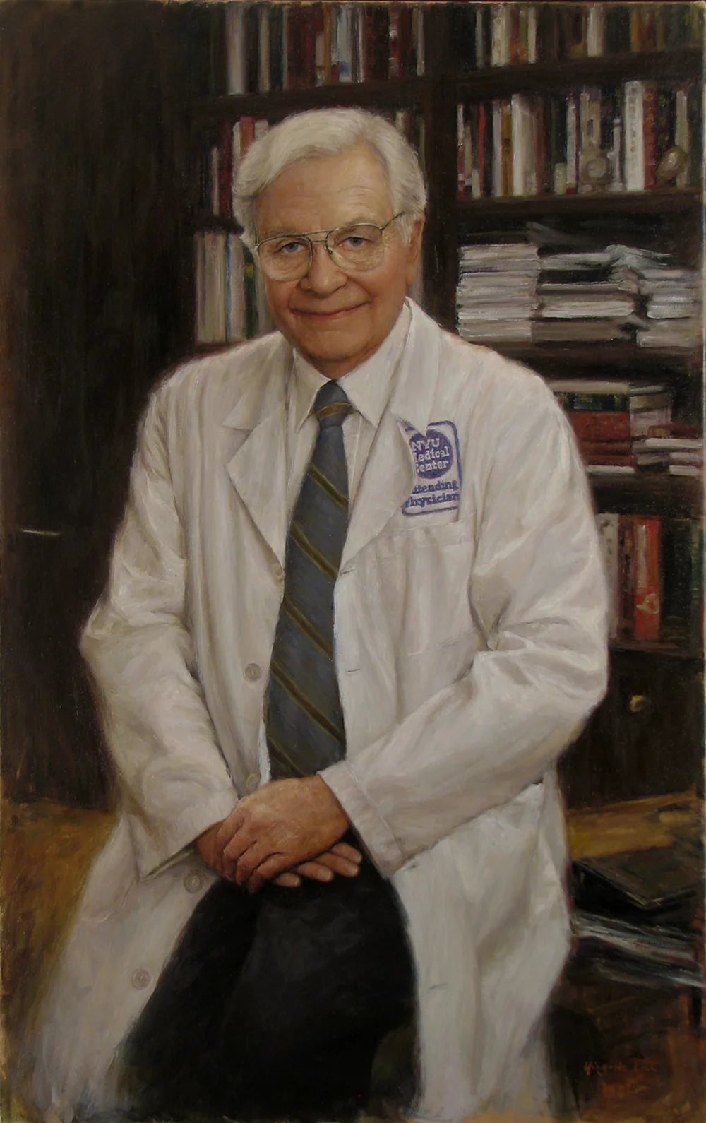 Saul J. Farber, M.D., MACP
Dean of New York University School of Medicine
Provost of NYU Medicinal Center
President Emeritus of the American College of Physicians
Oil on linen 46"x29"